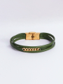دستبند 7 حلقه کارتیه با چرم سه رج سبز