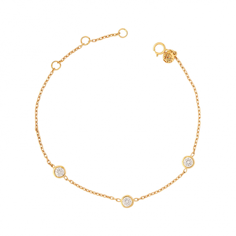 دستبند طلا مدل لیا با سه سنگ دایره سفید