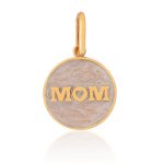 آویز طلا مدل mom با مینای صورتی کمرنگ اکلیلی