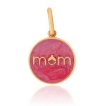 آویز طلا مدل MOM با مینای صورتی پررنگ اکلیلی