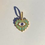 آویز طلا مدل قلب با مینای سبز اکلیلی سفید و آبی - Image 2