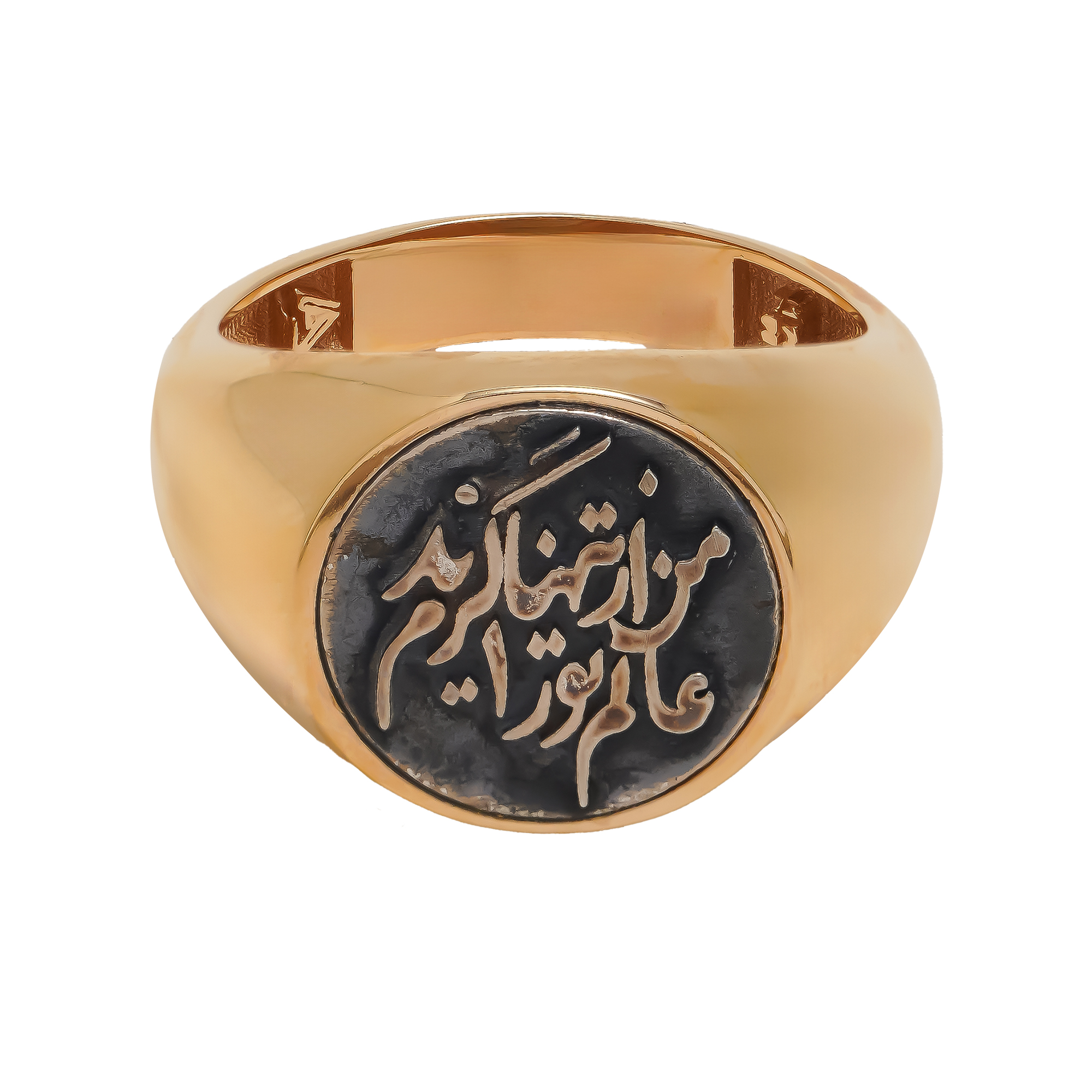 انگشتر طلا مدل "من از عالم تو را تنها گزیدم" با سکه نقره - Image 1